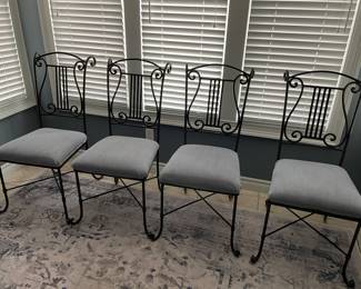 Metal side dining chairs with upholstered seats