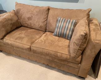 Another view of the 2 cushion ultra-suede loveseat with hide-a-bed (queen size) - excellent condition