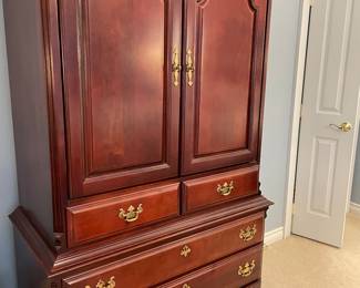 Armoire with 5 drawers and cabinet (media - or repurpose into a coffee station for the bedroom - electricity ready!)