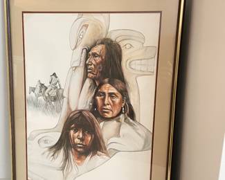 "3 Faces" by Ygartua - Signed lithograph (additional letters, postcards, and info on Expo in Vancouver. Matted and framed.