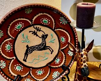 Mexican Folk Art Pottery Deer Plate