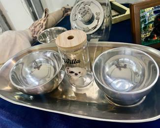 Dog bowl and treat container