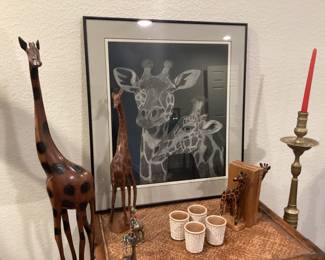 Wooden giraffes & Wooden giraffe Bookends