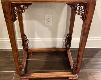 Chinese Elmwood Table with Openwork Carved Corners
