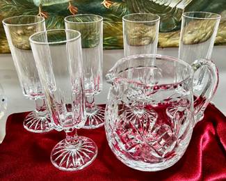 Crystal Champagne Glasses and Pitcher