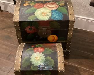 Floral Design Domed Wooden Chest
