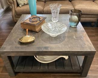 Metal top square coffee table with wood bottom