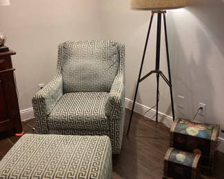 Blue-Green Upholstered Swivel Glider