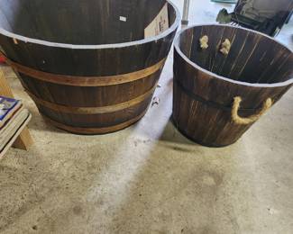 #60	Set of 2 Wooden Whiskey Barrel Planters 	 $30.00 

