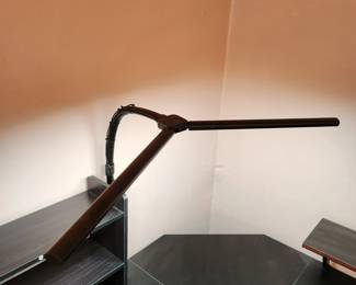 #87	Black L shaped computer desk with working lamp and power outlet metal legs 52x52x29x20	 $125.00 
