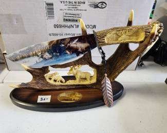 #44	Decorative Bowie Knife with stand 7.5" blade (Moose Theme)	 $20.00 
