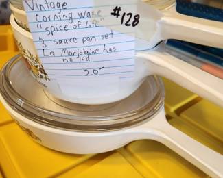 #128	Vintage Corningware "spice of life" set La Marjolaine has no lid	 $20.00 
