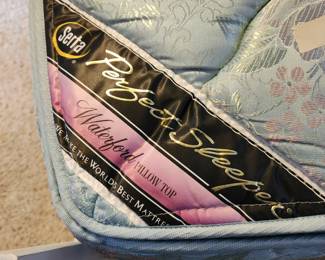 #105	Serta Perfect Sleeper Full bed mattress, box spring, 42" high headboard and footboard	 $150.00 