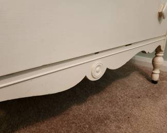 #94	Midcentury Modern Dresser unbranded 4 drawer on wheels painted white with glass top 45x23x36	 $125.00 
