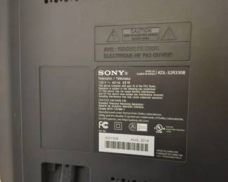 #112	Sony Bravia 32" TV model:KDL32R330B	 $45.00 
