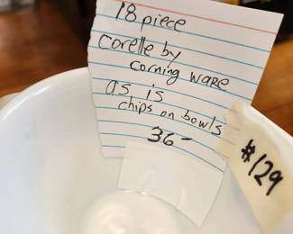 #129	18 piece Corelle by Corningware as-is chips on bowls	 $36.00 
