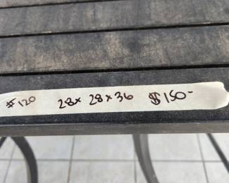 #120	Bistro set 2 chairs and tall table black metal 28x28x36 	 $150.00 
