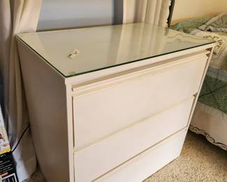 #104	White painted dresser 3 drawer with glass top 30x18x29	 $20.00 
