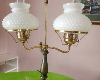 #89	Vintage Plymouth Ruffled Hobnail Glass Double Table Lamp works	 $50.00 
