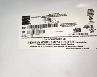 #69	Kenmore Side By Side Refrigerator 106.51762510	 $50.00 
