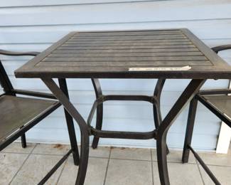 #120	Bistro set 2 chairs and tall table black metal 28x28x36 	 $150.00 
