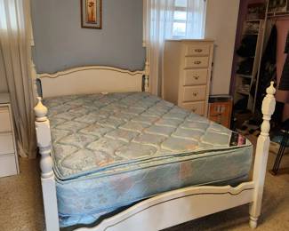 #105	Serta Perfect Sleeper Full bed mattress, box spring, 42" high headboard and footboard	 $150.00 

