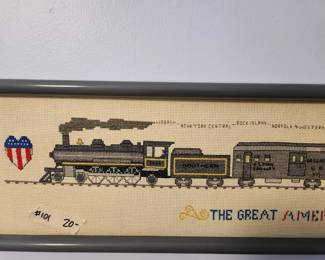 #101	Cross stitch train framed 35.5" long	 $20.00 

