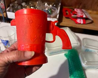 1950's Red Pistol Grip Cowboy Plastic Mug
