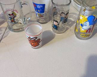 Glasses - Disney Mickey Pirates of the Carribean - 1982 Worlds Fair - Peanuts Lucy - Disney Mickey Mouse - Becker Milk - Man-Eating Tiger