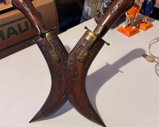 Carved Wood - Carving Set - Serving Knife & Fork Set