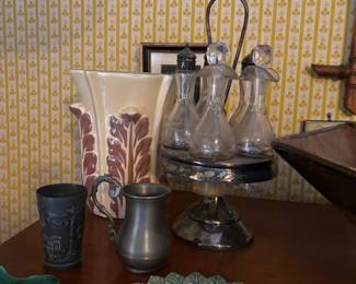 Red wing vase and Victorian castor set