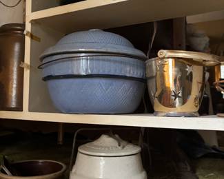 Lots of crocks and enamelware