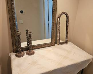 Large mirror $, shell mirror $40
Matching wooden candle sticks
$20