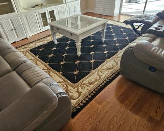 Regal large area rug measurements in another photo, square glass top coffee table with pull out drawer. 
$200... If you buy more than one piece of furniture I will take a little bit off each piece. 