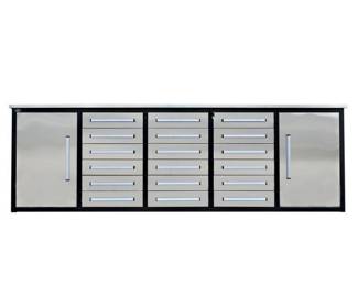 Unused 2024 Steelman 10FT-18D-2B Stainless Steel Work Bench with 18 Drawers & 2 Cabinets.