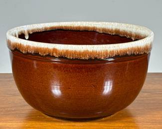 Pfaltzgraf USA BOWL | Glazed brown pottery mixing bowl with a cream rim, marked on the bottom. - h. 5.5 x dia. 9.75 in
