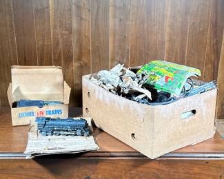 Lionel Train Collection | Various Lioinel tracks, locomotive, and electric accessories, plus other brands.