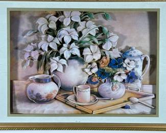 Tricia Hardwick | Three dimensional poster collage, still life with flowers, signed in the print lower right. - h. 14 x w. 21 in