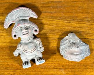 (2pc) Pottery Figures | Including a pottery figure and a sculpted pottery fragment. - h. 6 x w. 3.5 in (figure)