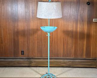 Blue Iron Lamp | Blue cast iron bird bath form floor lamp. - h. 69 x dia. 19.5 in (with shade)

