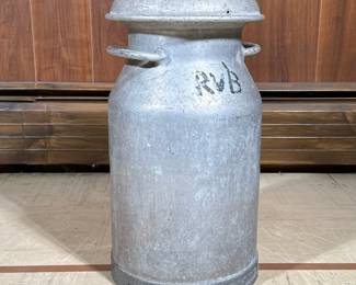 Vintage Milk Jar | Metal milk canister inscribed "RVB". - h. 19.25 x w. 10.5 in