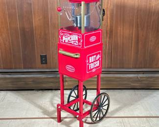 Nostalgia Popcorn Machine | Novelty popcorn machine cart. - h. 45.25 x w. 13.5 x d. 15.75 in