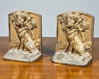 (2pc) Bradley & Hubbard Bookends | Cast iron German Shepherd book ends. - h. 5.75 x w. 4.5 x d. 2.25 in
