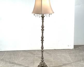 TORCHIERE FORM FLOOR LAMP | 
With hanging cut glass jewels. - h. 63 x d. 15 in (over shade)