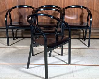 (5pc) WERTHER TOFFOLONI / ARMLEHNSTÜHLE "OTTO CHAIR" | Mid-century modern armchairs / dining chairs, of bent wood, plywood, black lacquer. - h. 9.5 x w. 21 x d. 20 in