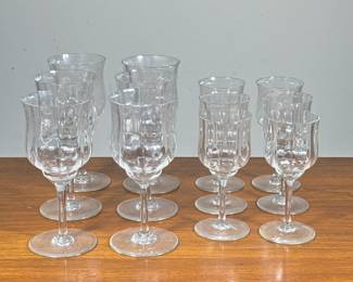 (12pc) Baccarat Wine Glasses | Including a set of 6 stemmed glasses (h. 6 in.) and a set of 6 larger glasses of the same pattern (h. 7.25 x 3.25 in.)
