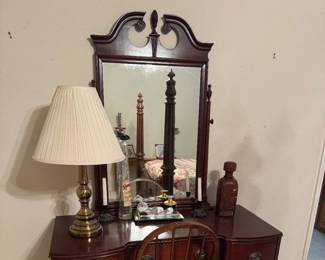 Vanity and Brass Lamp