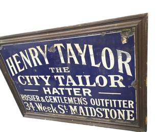 Framed Single sided Porcelain, Henry Taylor, Hatter, English sign