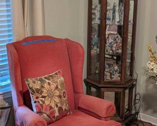 One of two beautiful, high end wing back chairs.  Sold seperately.