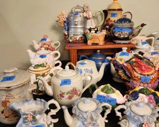Collection of tea pots.